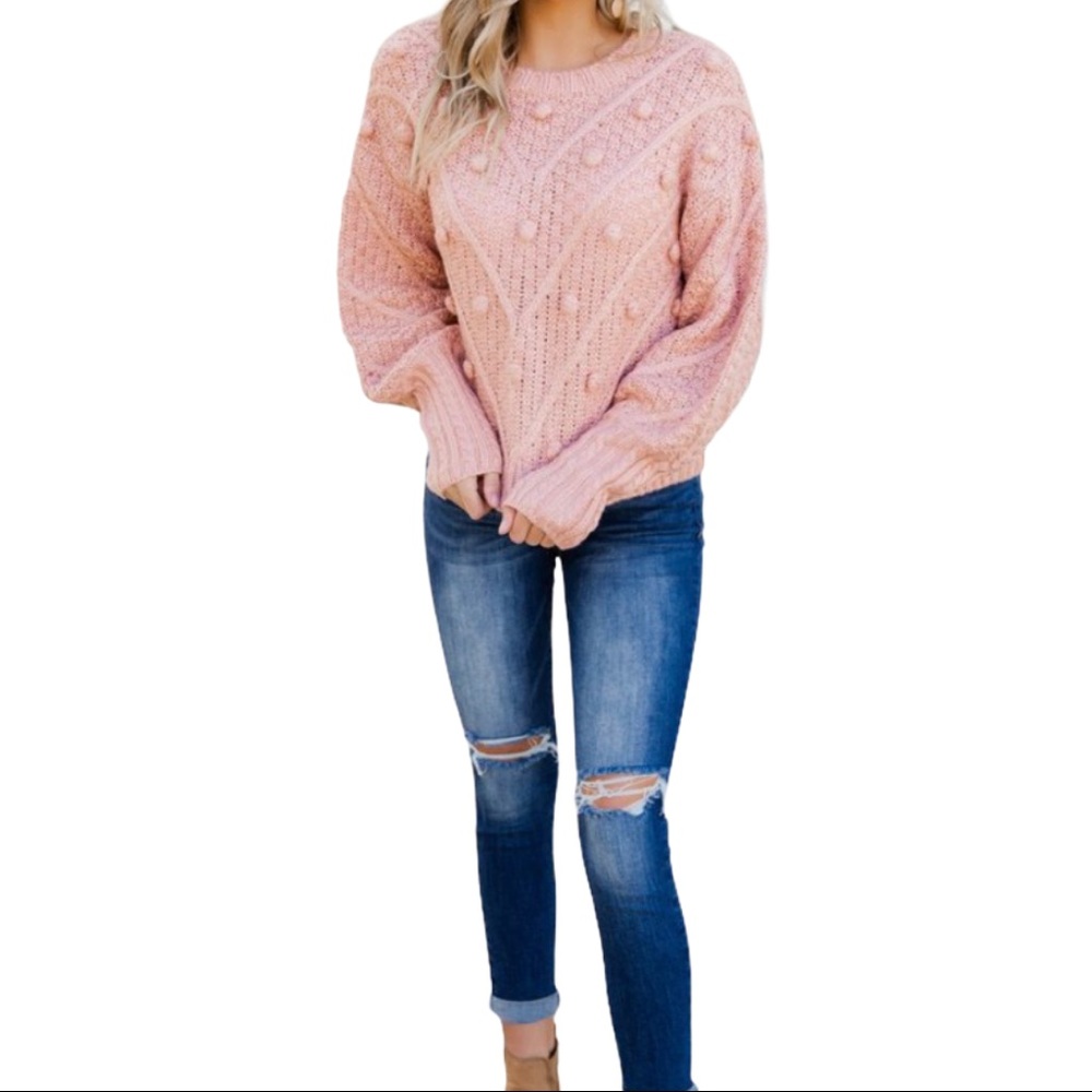 Lumiere Blush Pink Pom Pom Sweater